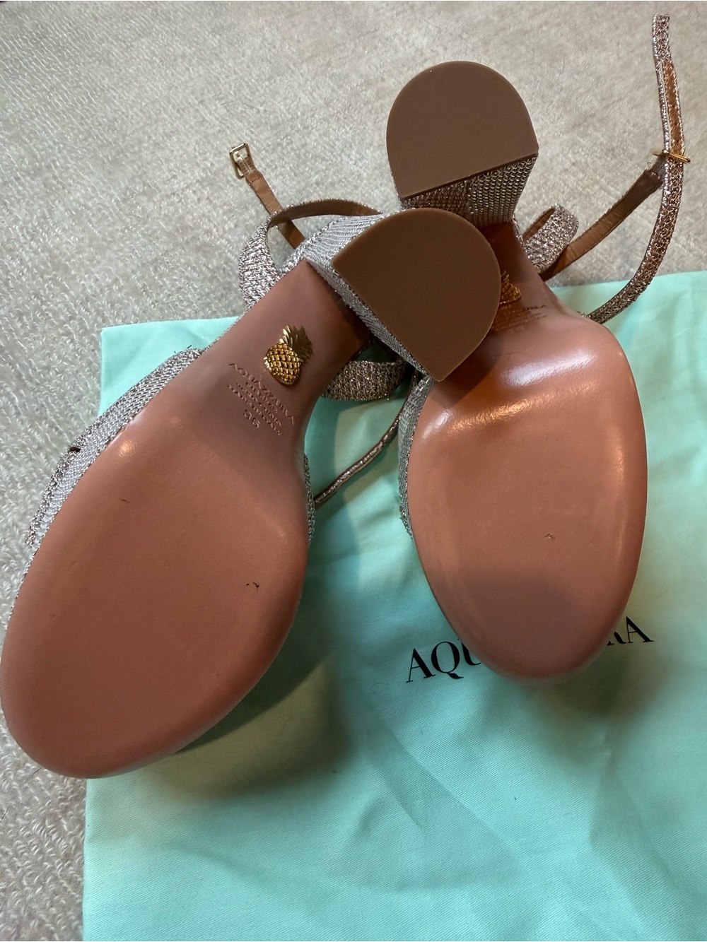 Aquazzura Silver Crystal Mesh Platform Slingback Heels - Picture 4 of 4